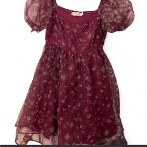 Altar'd State Burgundy Floral Smocked Neck Babydoll Dress